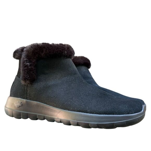 Skechers Womens On The Go Black Suede Pull On Winter Ankle Boots Faux Fur Size 7 - Picture 12 of 12